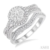 7/8 ctw Diamond Wedding Set with 3/4 ctw Lovebright Round Cut Engagement Ring and 1/6 ctw Wedding Band in 14K White Gold